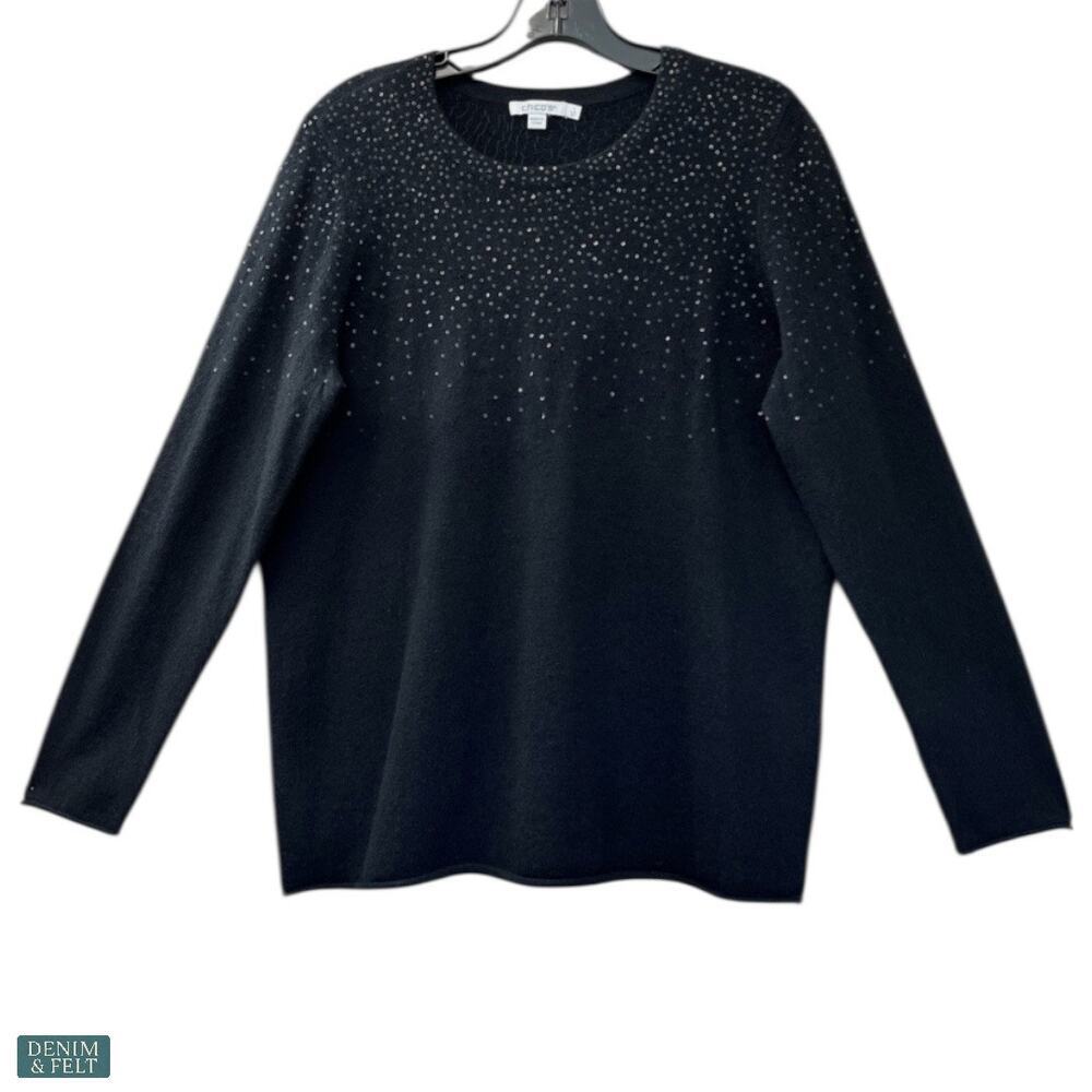 Chico’s Cashmere Sequin Sweater Black Crewneck Long Sleeve Luxe Medium
